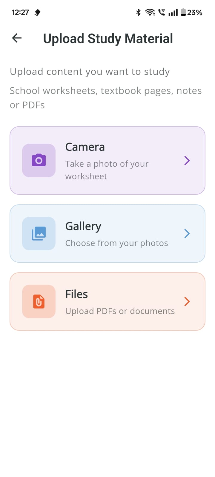 Upload study material screen